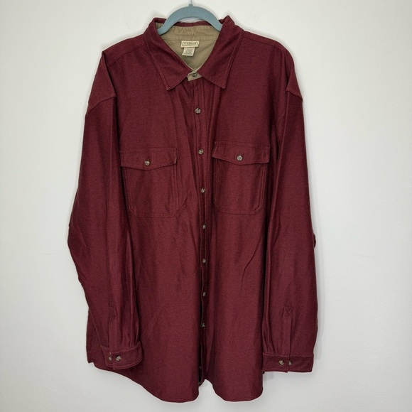 LL Bean Men’s Long Sleeve Button Down‎ Flannel Outdoor XXL Tall Dark Red Soft - Picture 1 of 5